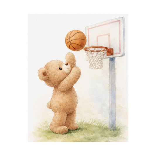 Teddy Bear Shooting Basketball Nursery Wall Art