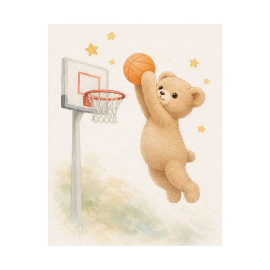 Teddy Bear Dunking Basketball Nursery Wall Art