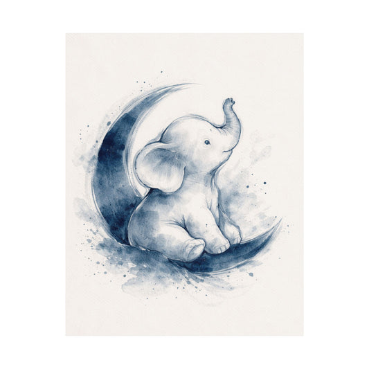 Baby Elephant On Moon Nursery Wall Art